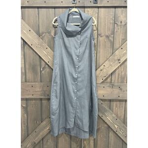 MISSLOOK Corpcore Grey Button Down Sleeveless Maxi Dress Side Pockets Sz XL‎